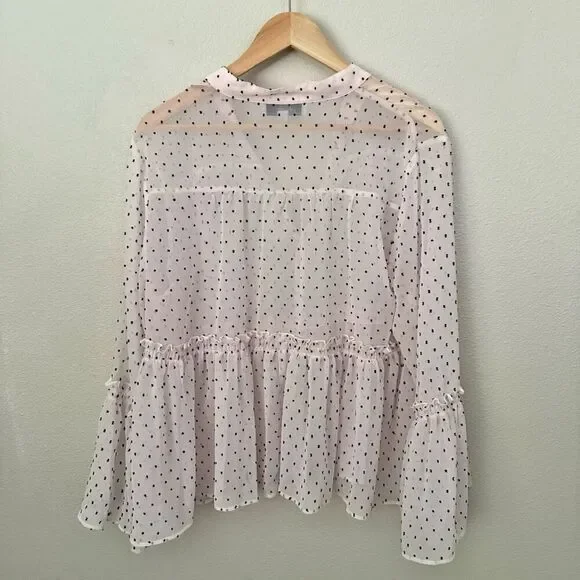 LIBBY EDELMAN | Sheer Ruffle Sleeve Blouse Polka Dot Blush Pink Black | Size XL - Picture 6 of 6